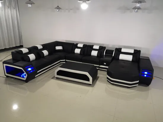 기능성 LED 현대 유럽 디자인 레저 정품 가죽 단면 소파